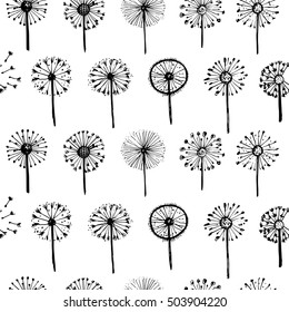 Abstract graphic doodle patter with dandelions. Decorative Elements for design, dandelions