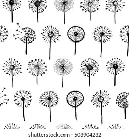 Abstract graphic doodle patter with dandelions. Decorative Elements for design, dandelions