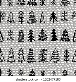 Abstract graphic doodle pattern with christmas trees. Graphic illustration. Can be used for paper, cloth, wallpaper and other surfaces.