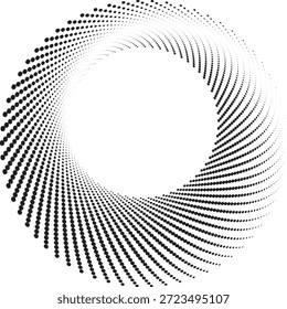Elemento gráfico Abstractas con numerosos puntos negros que forman una forma circular de túnel dinámica y arremolinada. Los puntos varían en tamaño para generar una sorprendente perspectiva de movimiento tridimensional y un efecto de flujo digital ideal para la marca visual moderna.