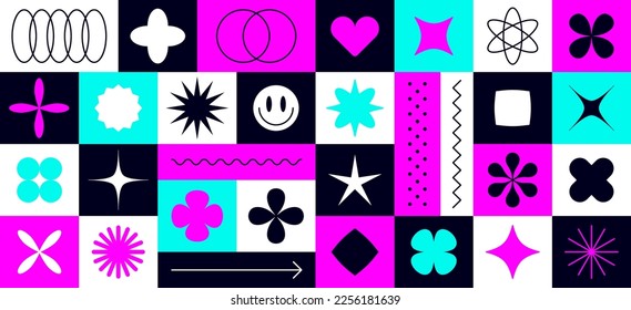 Abstract graphic elements for concept design. Shape symbol, graphic set geometric form for pattern, graphic, web design, minimalist sign, star, flower, collection abstract form. Vector Illustration