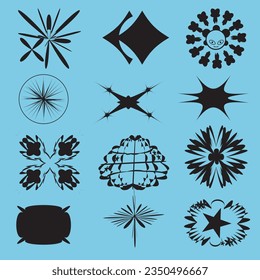 Abstract graphic elements futuristic icon. Brutalist abstract geometric shapes. Y2K Vector