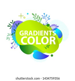 Abstract graphic elements. Green and blue colors, dotted forms, sprigs and herb. Fluid forms, layers, flowing shapes. Vector template for logo, presentation, flyer design