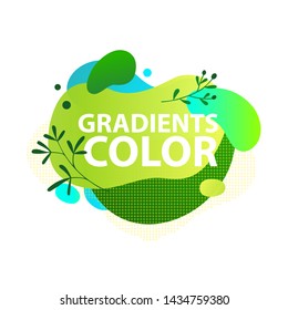 Abstract graphic elements. Green, cyan colors, dotted forms, sprigs. Fluid forms, layers, flowing shapes. Vector template for logo, presentation, flyer design