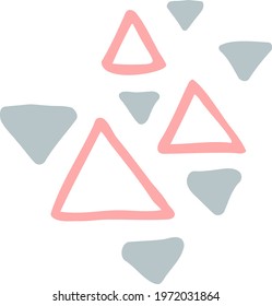 Abstract graphic elements. Group of gray red triangles of different sizes and orientations. Isolated geometric shapes. Modern design assets for templates. Clip art for contemporary textures, patterns.