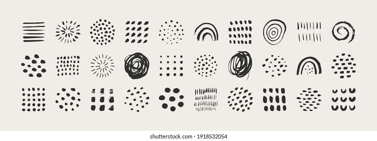 Abstract Graphic Elements in Minimal Trendy Style. Vector Set of Hand Drawn Texture for creating Patterns, Invitations, Posters, Cards, Social Media Posts and Stories