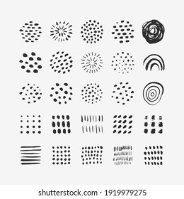 Abstract Graphic Elements in Minimal Trendy Style. Vector Set of Hand Drawn Texture for creating Patterns, Posters, Cards, Social Media Posts and Stories