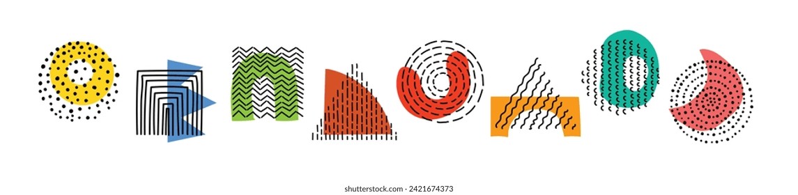 Abstract Graphic Elements in Minimal Trendy Style. Hand drawn doodle shapes, spots, drops, curves, lines for creating patterns, Invitations, posters, cards, social media posts