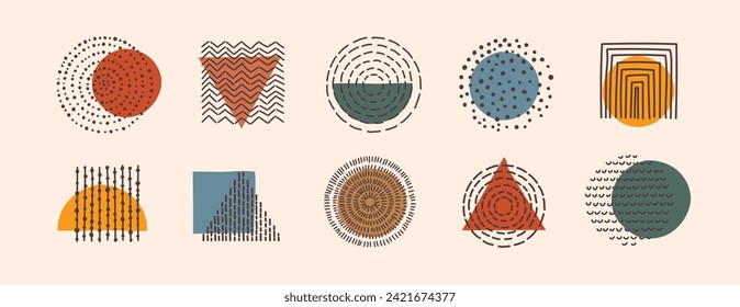 Abstract Graphic Elements in Minimal Trendy Style. Hand drawn doodle shapes, spots, drops, curves, lines for creating patterns, Invitations, posters, cards, social media posts