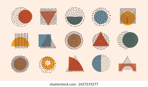 Abstract Graphic Elements in Minimal Trendy Style. Hand drawn doodle shapes, spots, drops, curves, lines for creating patterns, Invitations, posters, cards, social media posts