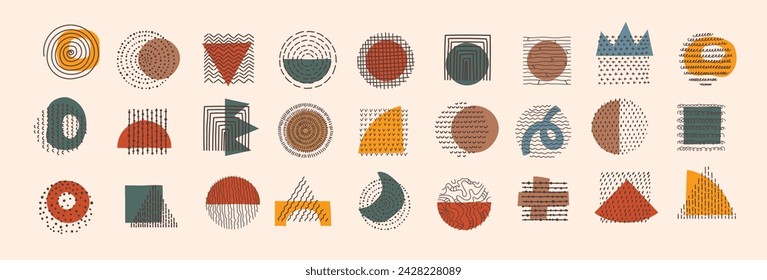 Abstract Graphic Elements in Minimal Trendy Style. Hand drawn doodle shapes, spots, drops, curves, lines for creating patterns, Invitations, posters, cards, social media posts