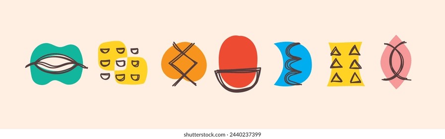 Abstract Graphic Elements in Minimal Trendy Style. Hand drawn doodle shapes, spots, drops, curves, lines for creating patterns, Invitations, posters, cards, social media posts