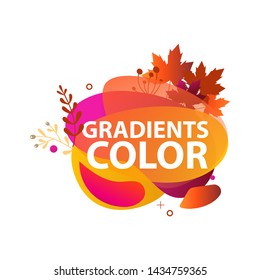 Abstract graphic elements. Red, orange, magenta colors, maple leaves and sprigs. Fluid forms, transparent layers, flowing shapes. Vector template for logo, presentation, flyer design