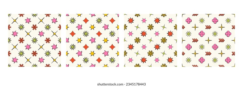 Abstract graphic elements seamless pattern set. Minimalist figures in trendy brutal style. Vector background
