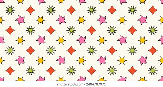 Abstract graphic elements seamless pattern. Minimalist figures in trendy bauhaus memphis style. Vector background