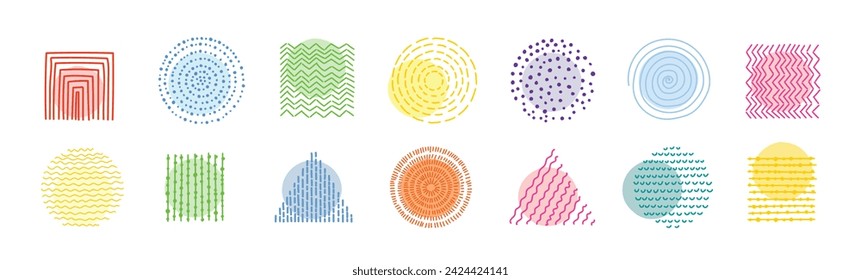 Abstract Graphic Elements set in Minimal Trendy Style. Hand drawn doodle spots, drops, curves, lines for creating patterns, Invitations, posters, cards, social media posts