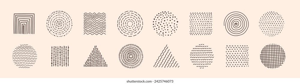 Abstract Graphic Elements set in Minimal Trendy Style. Hand drawn doodle spots, drops, curves, lines for creating patterns, Invitations, posters, cards, social media posts