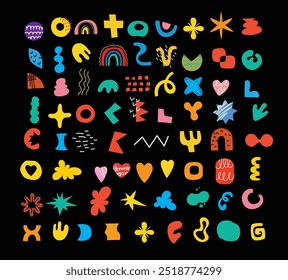 Abstract Graphic Elements set in Minimal Trendy Style. Hand drawn doodle spots, drops, curves, lines for creating patterns, Invitations, posters, cards, social media posts