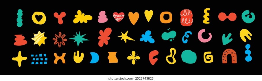 Elementos gráficos Abstractas en estilo minimalista de moda. Manos dibujadas doodle puntos, gotas, curvas, líneas para crear patrones, invitaciones, carteles, tarjetas, publicaciones en redes sociales