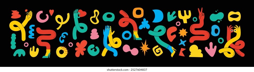 Abstract Graphic Elements set in Minimal Trendy Style. Hand drawn doodle spots, drops, curves, lines for creating patterns, Invitations, posters, cards, social media posts