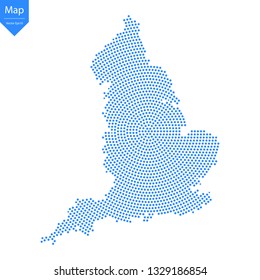Abstract graphic England map from point blue on a white background. Vector illustration.