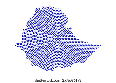 Abstract graphic Ethiopia map from pixel blue on a white background. Vector illustration.