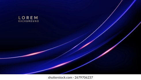 Gráfico abstrato com curvas azul-marinho sobre um fundo preto para transmitir a fluidez, o avanço e a energia da tecnologia.