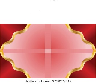 Gráfico abstracto con un área central con un suave degradado de rojo a blanco, enmarcado por bordes rojos profundos y un adorno de oro ondulado, adecuado para un diseño de fondo festivo o elegante.