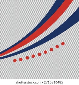 An abstract graphic featuring flowing red and blue lines against a transparent checkered background. A series of red dots are arranged in a diagonal line, adding a playful element to the design. The composition evokes a sense of movement and dynamism.