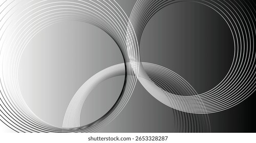 An abstract graphic featuring overlapping, curved lines in varying shades of white and gray, creating a sense of depth and movement.