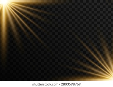 An abstract graphic featuring warm golden light rays emitting from opposite corners on a transparent background
