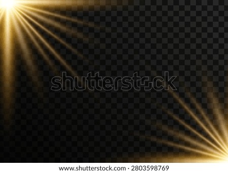 An abstract graphic featuring warm golden light rays emitting from opposite corners on a transparent background