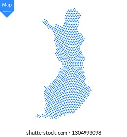 Abstract graphic Finland map from point blue on a white background. Vector illustration.