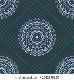 abstract graphic floral seamless pattern. Geometric ornament Line art, lace, background. Bandanna, shawl, scarf, tablecloth design for textile fabric print. Vector illustration