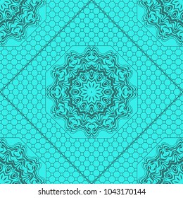 abstract graphic floral seamless pattern. Geometric ornament Line art, lace, background. Bandanna, shawl, scarf, tablecloth design for textile fabric print. Vector illustration