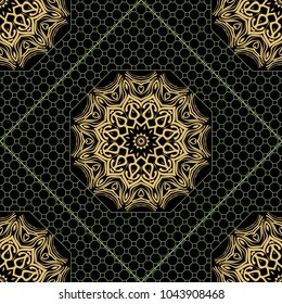 abstract graphic floral seamless pattern. Geometric ornament Line art, lace, background. Bandanna, shawl, scarf, tablecloth design for textile fabric print. Vector illustration