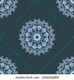abstract graphic floral seamless pattern. Geometric ornament Line art, lace, background. Bandanna, shawl, scarf, tablecloth design for textile fabric print. Vector illustration