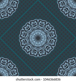 abstract graphic floral seamless pattern. Geometric ornament Line art, lace, background. Bandanna, shawl, scarf, tablecloth design for textile fabric print. Vector illustration