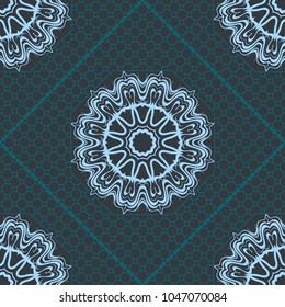 abstract graphic floral seamless pattern. Geometric ornament Line art, lace, background. Bandanna, shawl, scarf, tablecloth design for textile fabric print. Vector illustration