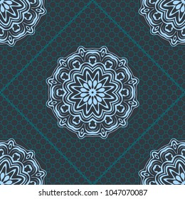 abstract graphic floral seamless pattern. Geometric ornament Line art, lace, background. Bandanna, shawl, scarf, tablecloth design for textile fabric print. Vector illustration