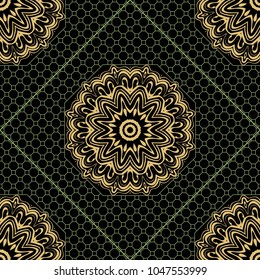 abstract graphic floral seamless pattern. Geometric ornament Line art, lace, background. Bandanna, shawl, scarf, tablecloth design for textile fabric print. Vector illustration