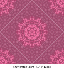 abstract graphic floral seamless pattern. Geometric ornament Line art, lace, background. Bandanna, shawl, scarf, tablecloth design for textile fabric print. Vector illustration