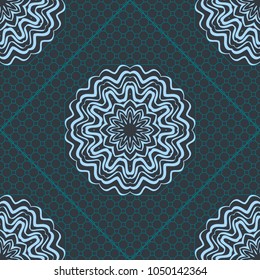 abstract graphic floral seamless pattern. Geometric ornament Line art, lace, background. Bandanna, shawl, scarf, tablecloth design for textile fabric print. Vector illustration