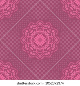 abstract graphic floral seamless pattern. Geometric ornament Line art, lace, background. Bandanna, shawl, scarf, tablecloth design for textile fabric print. Vector illustration