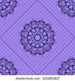 abstract graphic floral seamless pattern. Geometric ornament Line art, lace, background. Bandanna, shawl, scarf, tablecloth design for textile fabric print. Vector illustration