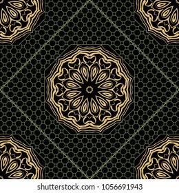 abstract graphic floral seamless pattern. Geometric ornament Line art, lace, background. Bandanna, shawl, scarf, tablecloth design for textile fabric print. Vector illustration