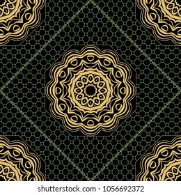abstract graphic floral seamless pattern. Geometric ornament Line art, lace, background. Bandanna, shawl, scarf, tablecloth design for textile fabric print. Vector illustration