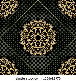 abstract graphic floral seamless pattern. Geometric ornament Line art, lace, background. Bandanna, shawl, scarf, tablecloth design for textile fabric print. Vector illustration