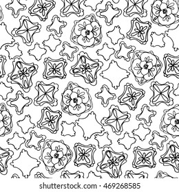 Abstract graphic flowers. Vector seamless floral pattern. Coloring book page design