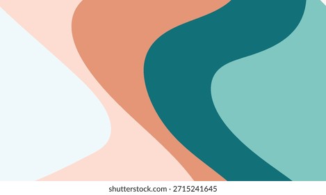Abstrakte Grafik mit fließenden Wellenformen in weichen Korallen, tiefen Teal, Pfirsich und blassem Weiß, die einen modernen und stilvollen Hintergrund für digitales Design und kreative Projekte geeignet.